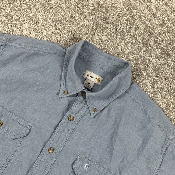 Carhartt Button Down Shirt Mens Extra Large Cotton Short Sleeve Blue - Picture 1 of 11